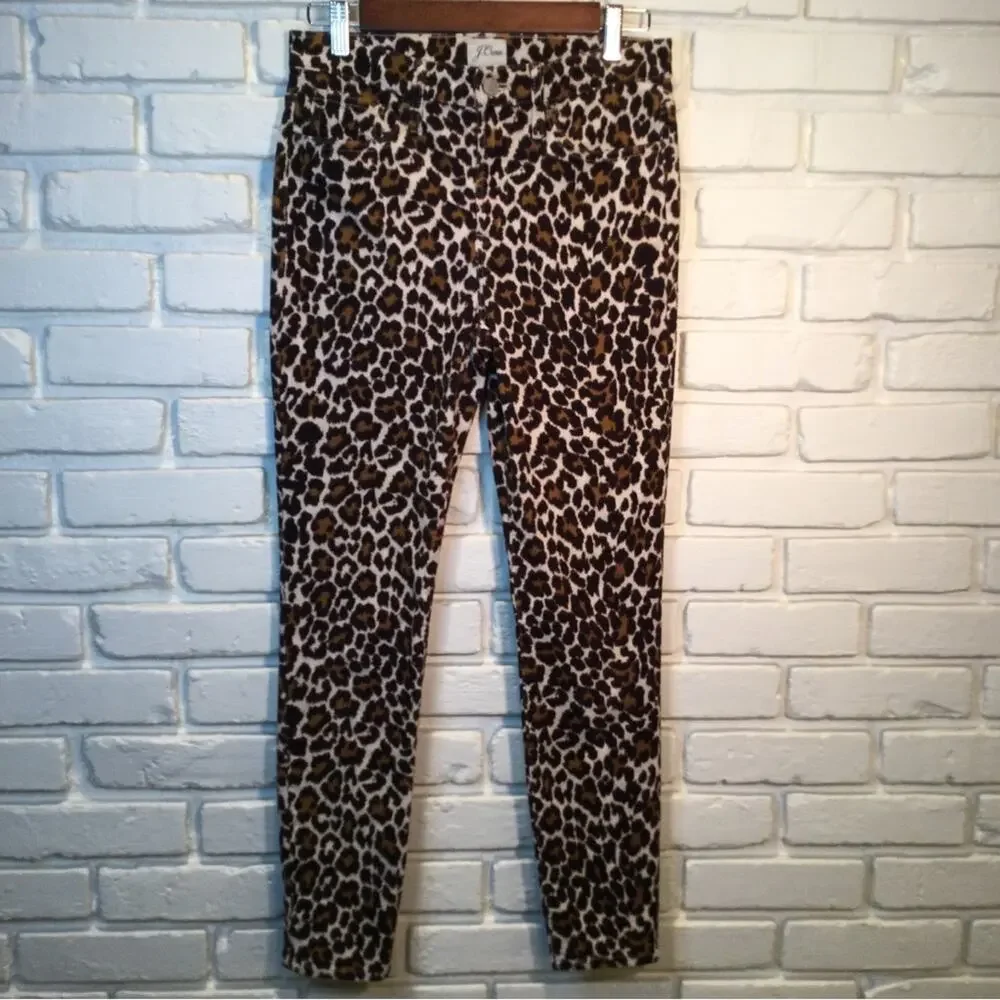 J.Crew 10” Toothpick Highest Rise Corduroy Pants Leopard Print Animal Print